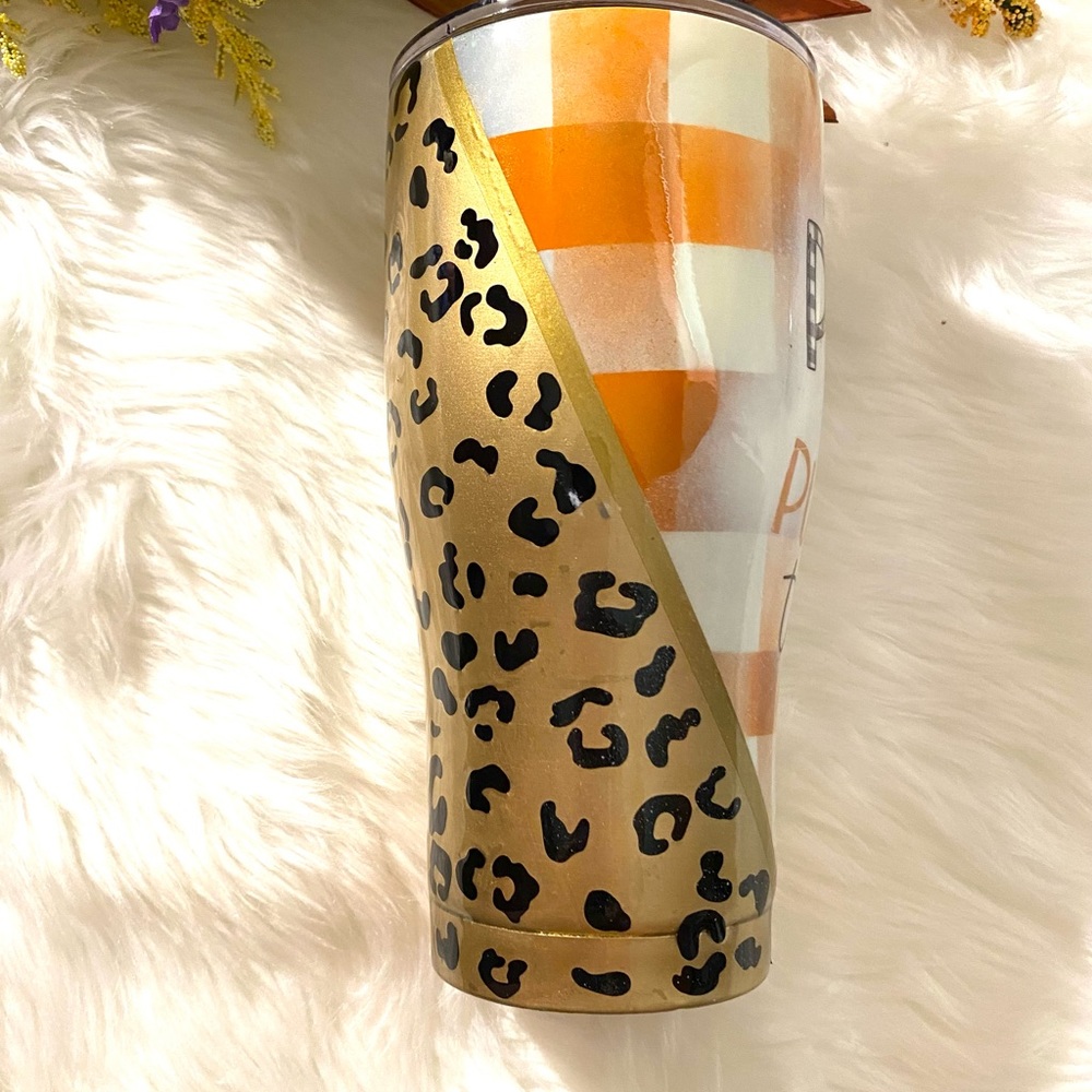 20oz curve Cheetah print Custom made Fall Plaid Tumbler - Picture 3 of 14